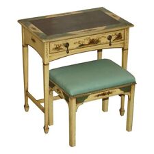 LOVELY VINTAGE CHINESE CHINOISERIE WRITING TABLE WITH ORIGINAL STOOL LEATHER TOP for sale  Shipping to South Africa