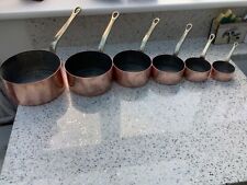 Set of 6 Antique or vintage Copper Pans - pretty, rustic saucepans, used for sale  Shipping to South Africa