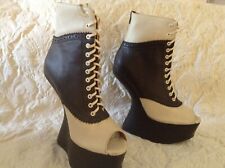 JEFFREY CAMPBELL NIGHT-HOP HEELLESS BOOT, BLACK & IVORY LEATHER OPEN TOE SZ 8.5M, used for sale  Shipping to South Africa