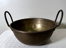 Antique Hammered Solid Brass Cauldron Kettle Pot 2 Handles Round Bottom 9" Dia., used for sale  Shipping to South Africa