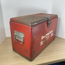 Vintage 1940s BUDWEISER BEER Refrigerador de Metal/Caixa de Gelo Galvanizado Vermelho Raro, usado comprar usado  Enviando para Brazil