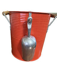Vintage Orange Metal Ice Bucket With Lid And Scoop, Halloween/Fall Party for sale  Shipping to South Africa