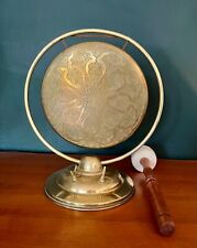 Used, "Antique Hand ENGRAVED BRASS GONG and turned hardwood mallet / Dinner/table Gong for sale  Shipping to South Africa