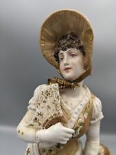 Figura antigua de porcelana alemana Volkstedt década de 1894 dama con ventilador 10,5" muy rara segunda mano  Embacar hacia Argentina