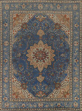 Tapete de área Tebriz floral azul tingido 10x13 vintage feito à mão tamanho quarto tapete comprar usado  Enviando para Brazil
