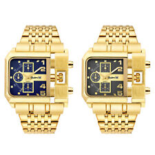Relógio de pulso masculino luxo tom dourado data mostrador quadrado pulseira de aço inoxidável quartzo comprar usado  Enviando para Brazil