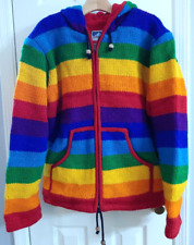 Jaqueta com capuz suéter malha arco-íris 100% lã forrada de lã feita no Nepal tamanho. M comprar usado  Enviando para Brazil