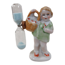 Porcelain Egg Timer Figurine Girl in Green dress and Basket Vintage Germany, used for sale  Shipping to South Africa