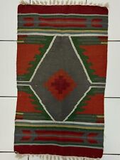 Handmade Vintage Wool Rug Turkish Kilim Geometric Design 32” X 19”, Fringed Ends, used for sale  Shipping to South Africa