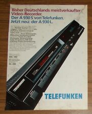 Publicidad rara vintage TELEFUNKEN A 930 S VPS VHS HQ grabadora de vídeo 1990 segunda mano  Embacar hacia Argentina