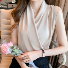 Blusa feminina elegante coreana casual gola V roupa de trabalho empresarial camisas de cetim, usado comprar usado  Enviando para Brazil