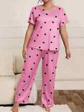 PYJAMA SET PLUS 20 22 24 26 LADIES PINK BLACK HEART STRETCH LOUNGEWEAR COMFORT for sale  Shipping to South Africa