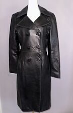 Beautiful Vintage BEBE Leather Black  Long Trench Coat size M Medium for sale  Shipping to South Africa