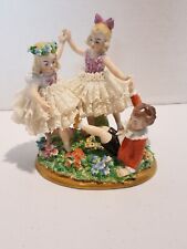 Antique Sitzendorf Dresden Lace Figurine Group - 2 Girls & Boy Playing  for sale  Shipping to Canada