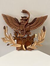 Folk Art Carved Rising Eagle With Snake On Beak Wall Wooden Plaque Vintage, used for sale  Shipping to South Africa