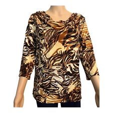 AK Anne Klein retro flowy tiger print blouse/top 3/4 sleeves dropped neck WomenM for sale  Shipping to South Africa