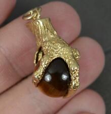 Large Vintage 9 Carat Gold and Tigers Eye CLAW Pendant Charm, used for sale  Shipping to United States