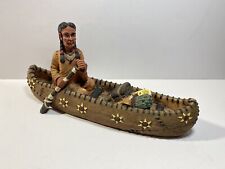 Vintage Model Native American Indian In Canoe Wood Resin Sculpture 15 By 8 for sale  Shipping to South Africa