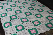 Usado, Vintage Feito à Mão Crochê Rosa Verde Branco Vovó Patchwork Quadrado Afegão/Lance comprar usado  Enviando para Brazil