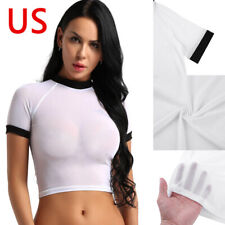 Blusa sexy feminina EUA transparente malha fina crop top casual sexy camiseta comprar usado  Enviando para Brazil
