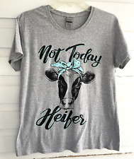 Not Today Heifer Gray Cow Aqua Blue Bow Gildan Short Sleeve T-Shirt Size L for sale  Shipping to South Africa