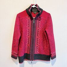 Eddie Bauer Merino Wool Fair Isle Red Zip Up Jacket Size Large Petite Vintage for sale  Shipping to South Africa