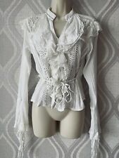Elegant  High Fashion Couture White Ruffle Victorian Style Long Sleeve Blouse for sale  Shipping to South Africa