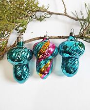 Set of 3 Mushrooms Christmas Glass Ornaments Xmas tree Decoration Vintage USSR, used for sale  Shipping to South Africa