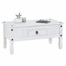 Table basse salon rectangulaire style mexicain 1 tiroir en pin massif blanc d'occasion  Strasbourg-