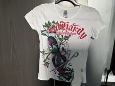 Used, Ed Hardy By Christian Audigier White  T-shirt With Shoe, Flower & Scissors Print for sale  Shipping to South Africa