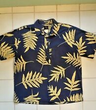 SIG ZANE Mens Navy Blue Yellow Monstera Leaf Print Hawaiian Aloha Shirt sz XL  for sale  Shipping to South Africa