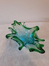 VTG Murana Style Smoke Blown Glass Bowl - Green & Blue 13.25"x8.25", used for sale  Shipping to South Africa