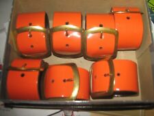 7 Vintage Orange Vinyl & Gold Buckle Napkin Rings NR for sale  Shipping to South Africa