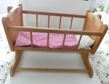 Used, WOOD ROCKING BABY DOLLS COT WITH BEDDING   20" X 9" for sale  Shipping to South Africa