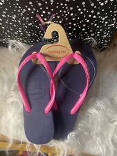 Chinelos Havaianas AZUL MARINHO/ROSA QUENTE jovens meninas tamanho 3/4 EUA novos comprar usado  Enviando para Brazil