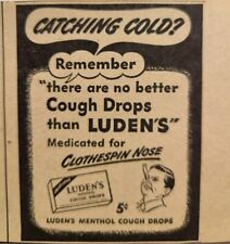 Vintage Print Ad 1947 Luden's Menthol Cough Drops Medicated For Clothespin Nose for sale  Shipping to South Africa