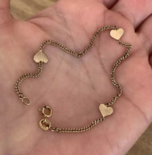Solid 9ct Rose Gold Bracelet Chain with Hearts. Vintage 1970's. Made in Italy. for sale  Shipping to South Africa