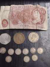 Moneda británica antigua, 12 monedas, un billete segunda mano  Embacar hacia Argentina