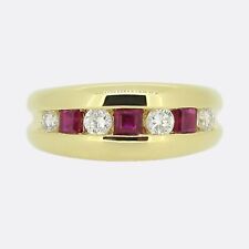 Used, Vintage Ruby Ring - Ruby & Diamond Band Ring 18ct Yellow Gold Size J for sale  Shipping to South Africa