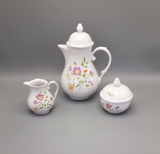 Kahla white china teapot creamer lidded sugar pink orange florals for sale  Shipping to South Africa