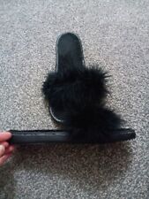 Black fluffy mules for sale  PORTH