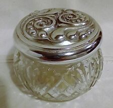 VINTAGE AVON GLASS VANITY CREAM JAR w/ ORNATE SILVERTONE BEADED SWIRLED LID for sale  Jessieville
