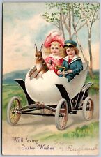 Postal de Pascua niños conejo con cáscara de huevo coche fantasía en relieve UDB HE07 segunda mano  Embacar hacia Argentina