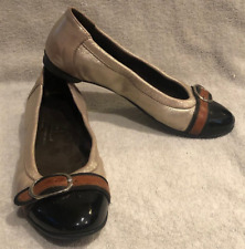 AGL Gold & Black Cap Toe Ballet Flats Women's Leather Size 37 US 7, used for sale  Shipping to South Africa