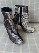CHRISTIAN LOUBOUTIN Silver Sequin Moulamax 100 High Heel Ankle Boots 38 UK 5 for sale  Shipping to South Africa