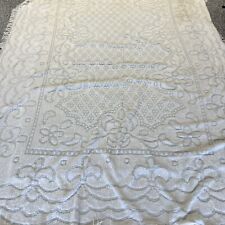Used, Vintage Floral Chenille Bedspread Queen Fringe White  84''x102” for sale  Shipping to South Africa
