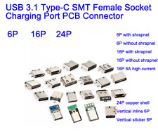 USB 3.1 Tipo-C SMT Zócalo hembra Puerto de carga PCB Conector 6 pines 16 pines 24 pines, usado segunda mano  Embacar hacia Argentina