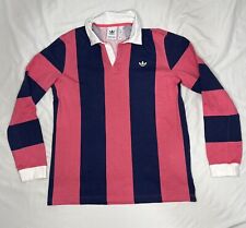 Camisa polo de rugby original Adidas pequeña rosa y azul marino a rayas retro trébol logotipo M segunda mano  Embacar hacia Argentina