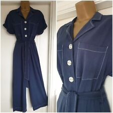 *FABULOUS* Vintage 1940s Style Wide Cropped Leg Blue Siren Suit Jumpsuit Size 12 for sale  Shipping to South Africa