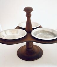 VTG MCM Solid Wood With Tin Bowls Spinning Condiment Server/Holder 10” X 10”, used for sale  Shipping to South Africa